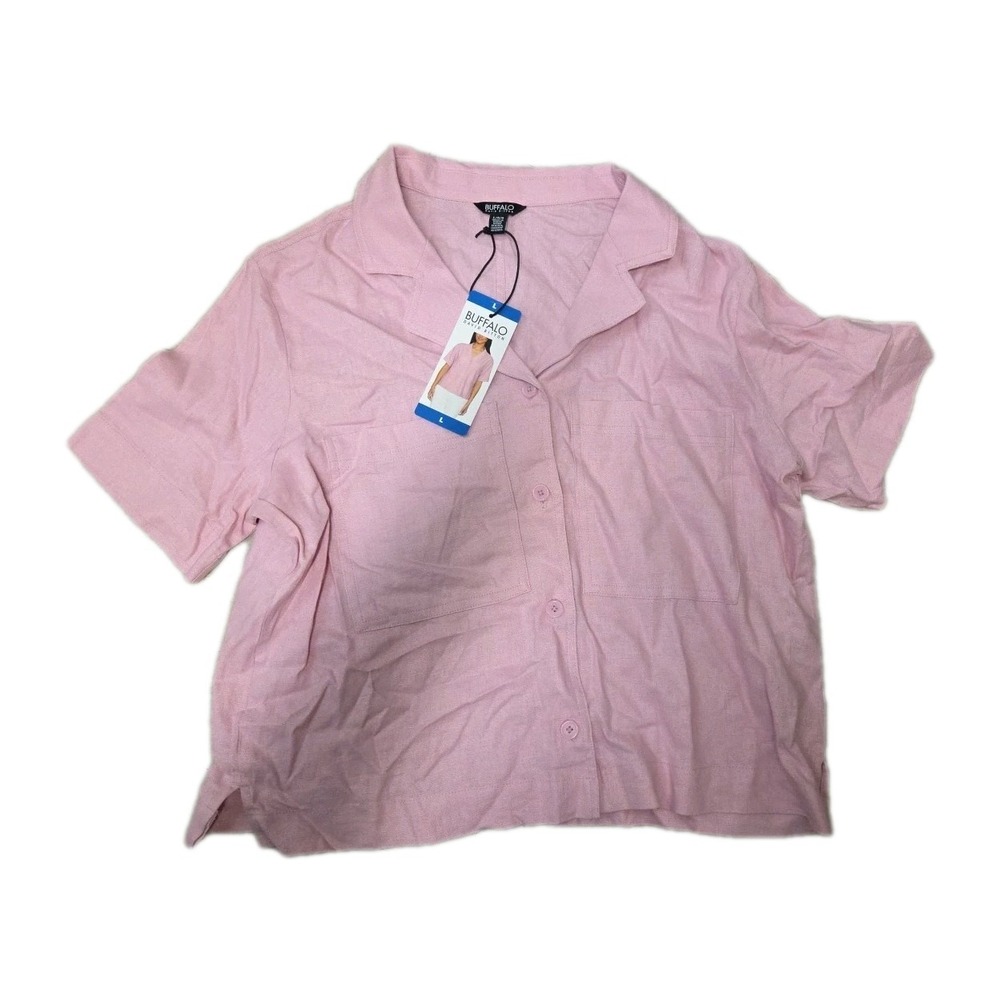 Buffalo David Bitton Women's Linen‎ Blend Utility Button Front Shirt | Pink | Lg